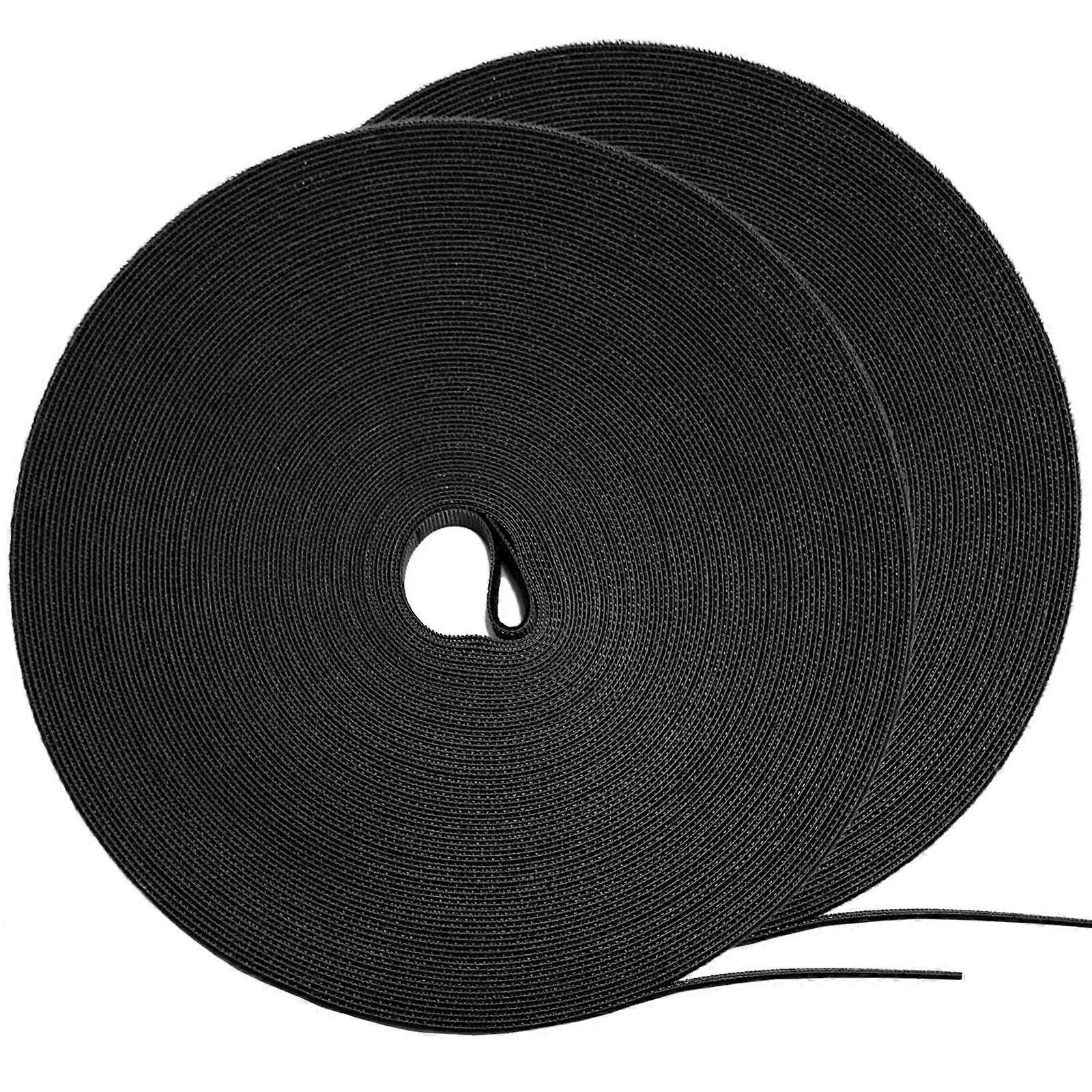 164ft x 1/2 Inch Heavy Duty Reusable Hook and Loop Cable Ties Roll for Cord Management, 2 Pack Black