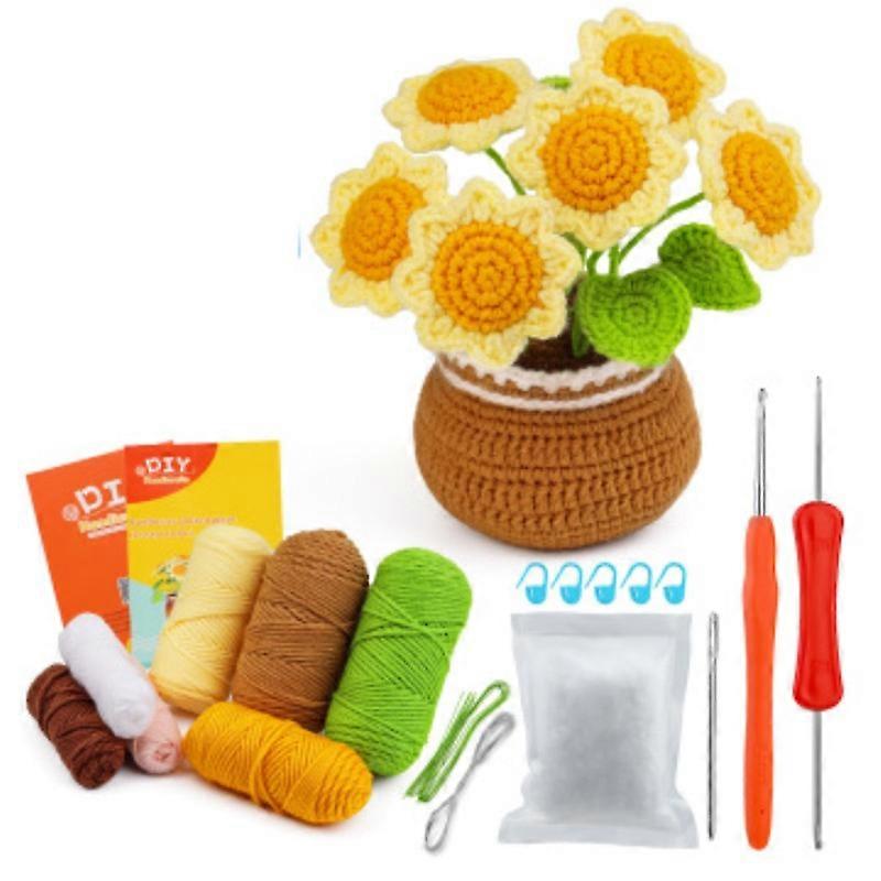 Crochet Kit for Beginner Sunflower Tulip Potted Plants Crochet Kit Beginner Crochet Starter Kit for Complete with Video Tutorial