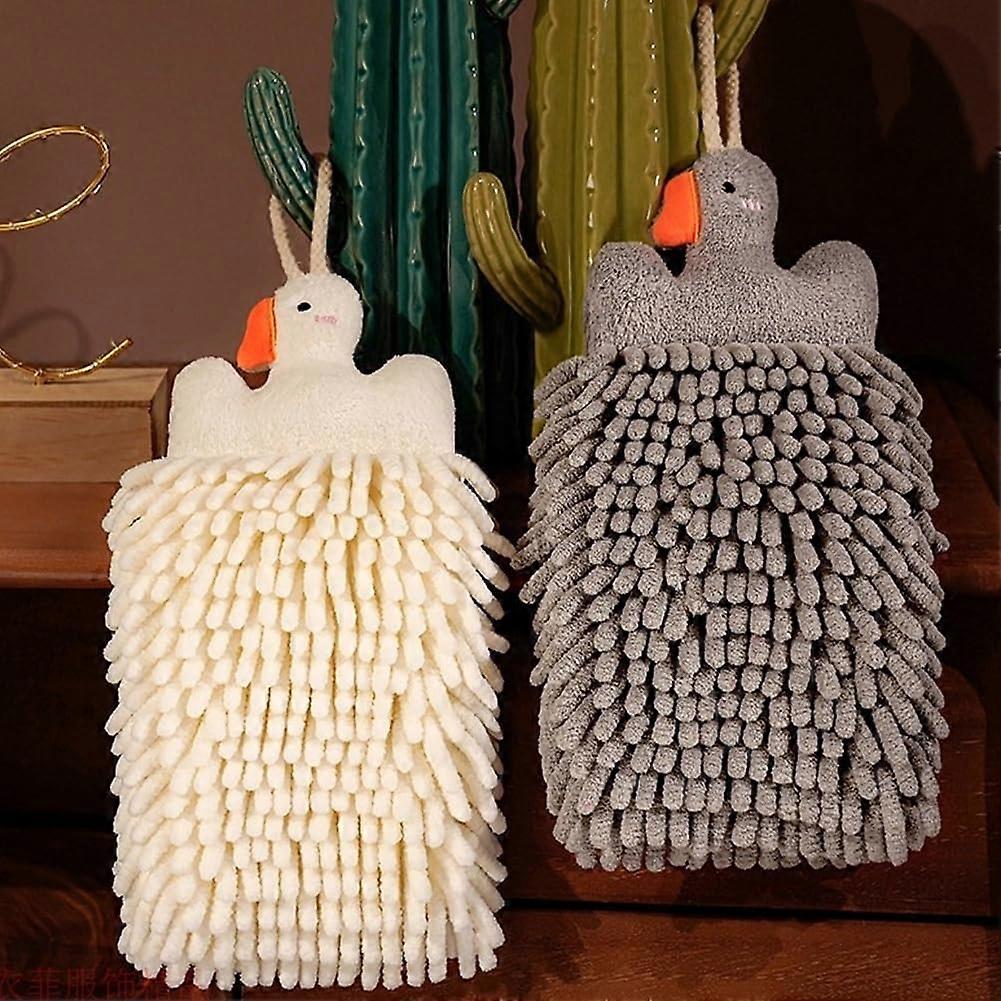 2 Pack Goose Shape Microfiber Hand Towels with Hang Loop, Absorbent Chenille for Kitchen and Bathroom
