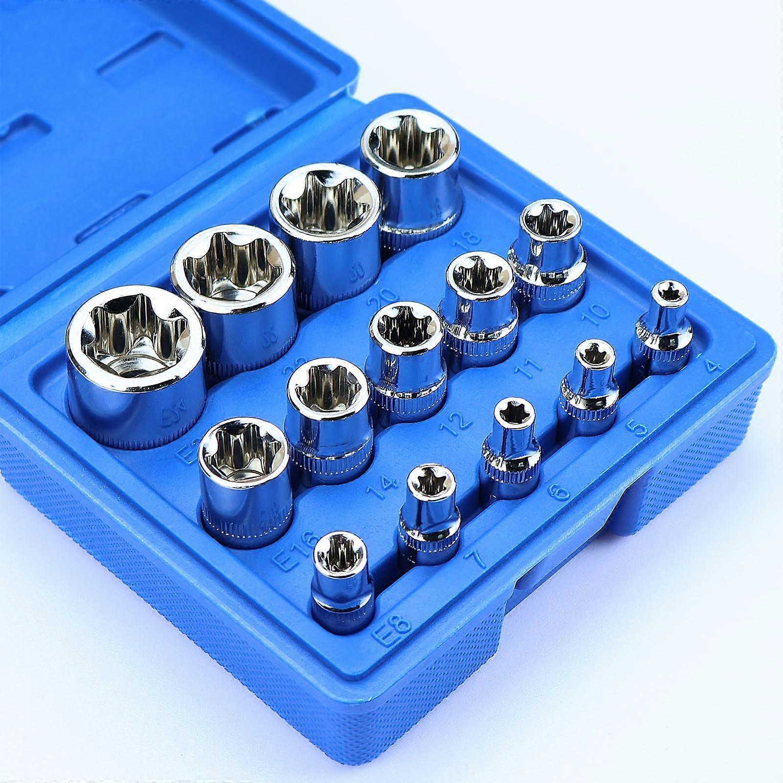 14 Piece E Torx Socket Set E4E24 Chrome Vanadium Automotive Tool Kit with Storage Case