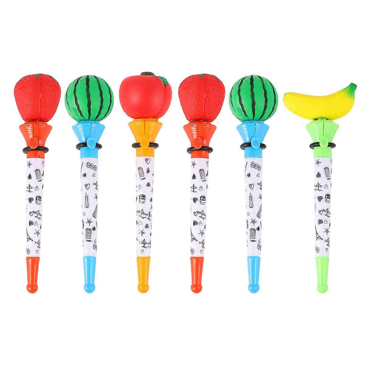 Decompression Ballpoint Pen Cartoon Fruit Ball-Point Pen for Writing 6Pcs