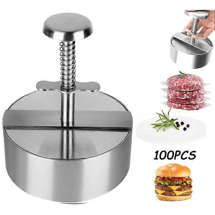 Burger Press - Not specified - Adjustable - Stainless steel - 100 baking paper sheets