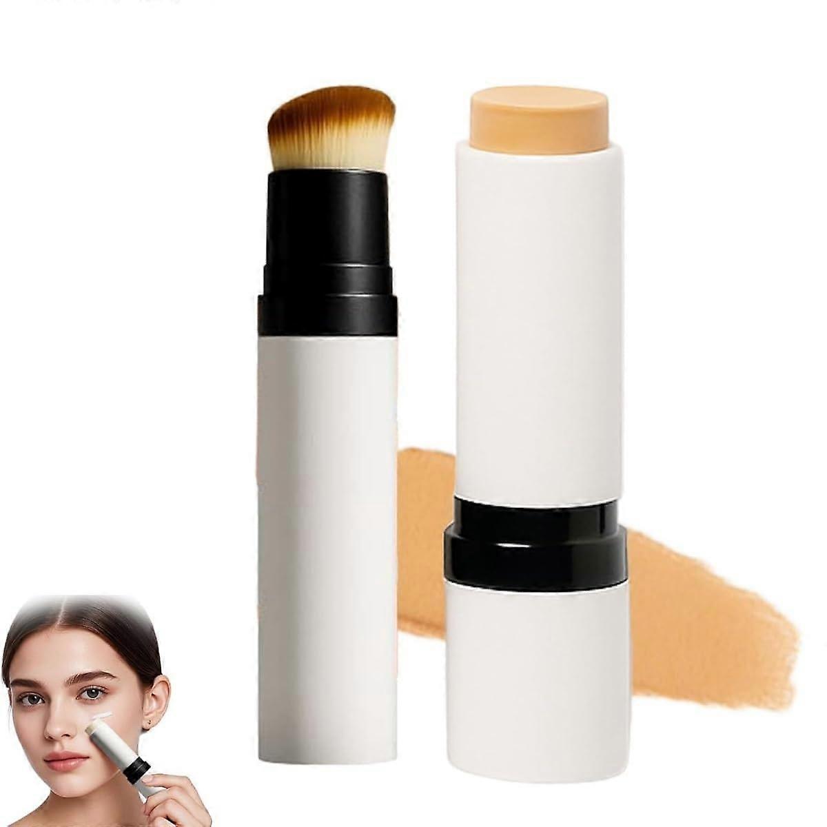 Dual Ended Foundation and Concealer Stick with Detachable Brush, Waterproof Hydrating Medium Coverage