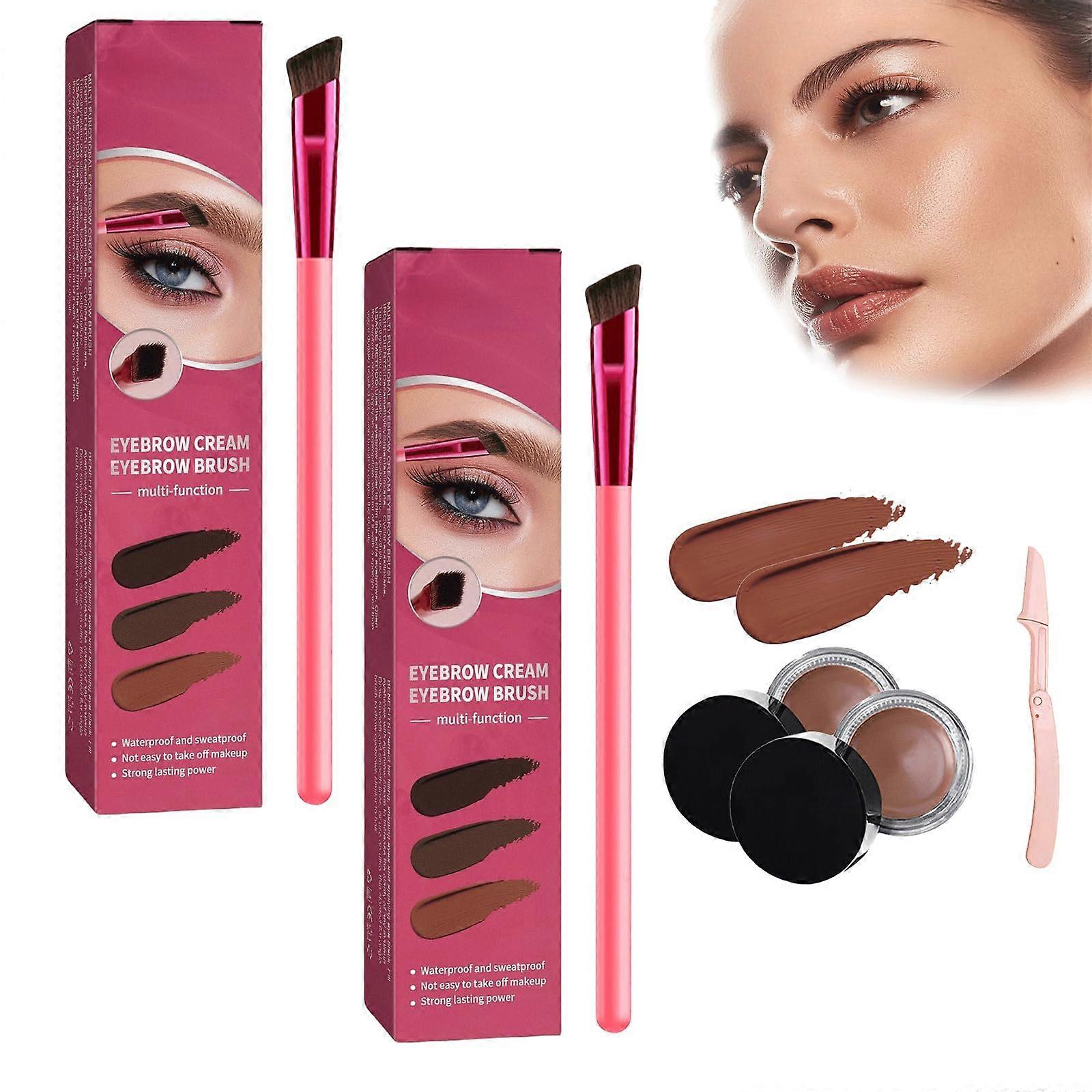 4D Laminated Eyebrow Grooming Kit with Waterproof Brush Light Brown 2pcs for Precise Brow Shaping