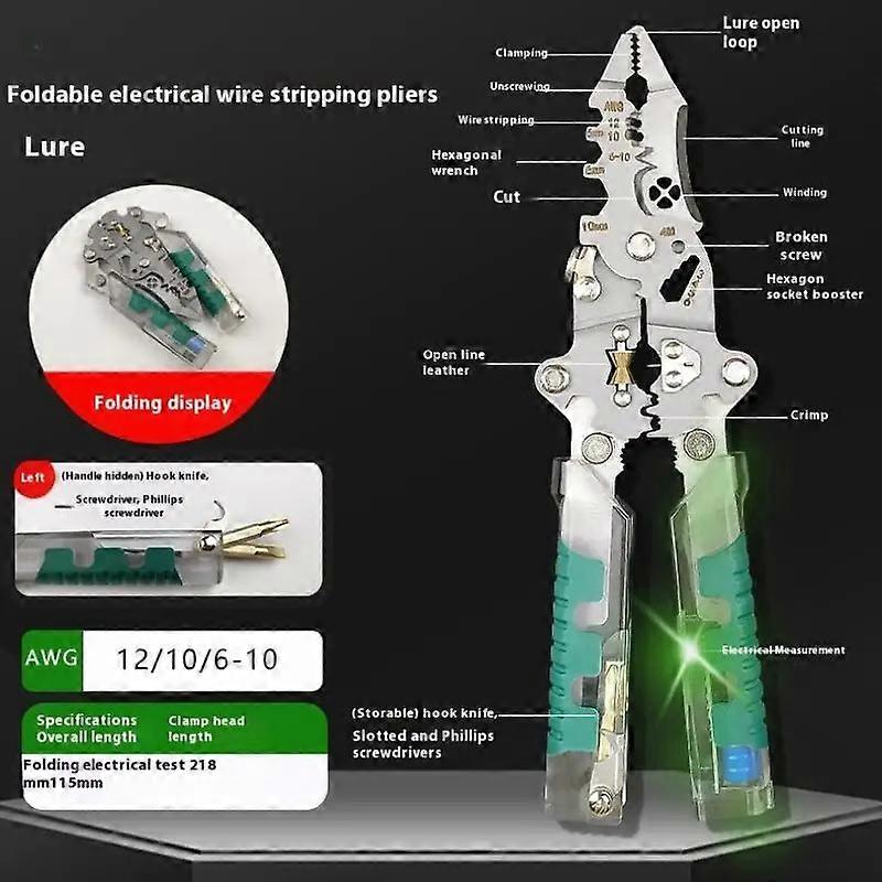 Multifunctional Wire Stripper With Electrical Test Pen Foldable Cable Cutter Crimper Tool, Electrical Folding Pliers For Cutting