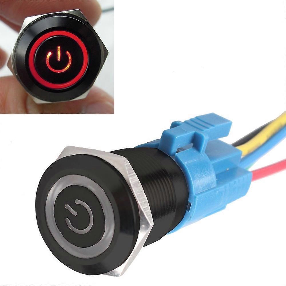 LED Push Button Switch 16mm Stainless Steel 12V Red LED Indicator Momentary Toggle