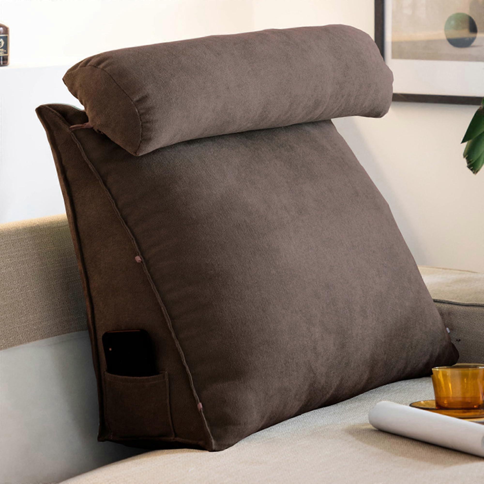 Reading Pillow Bed Wedge with Ergonomic Back Support, Adjustable Triangle Backrest, Velvet Cover, Coffee
