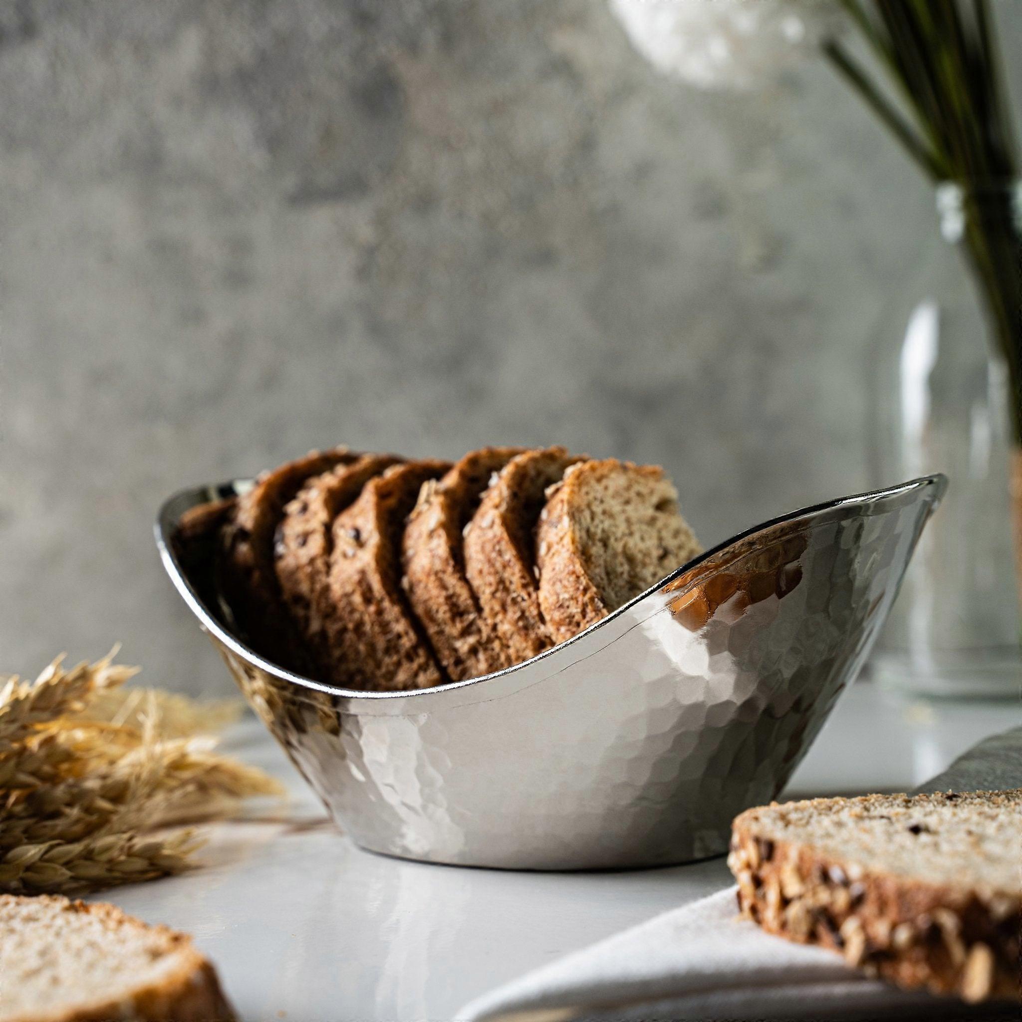 Elegant Chrome-plated Copper Bread Basket – Handcrafted With Hammered Texture