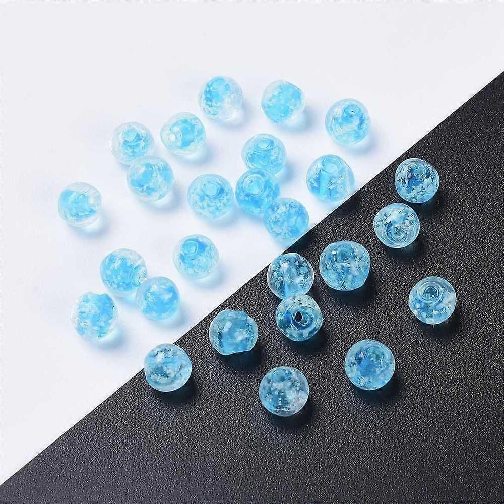 Handmade Luminous Lampwork Beads Round Deep Sky Blue 8mm Hole: 1mm