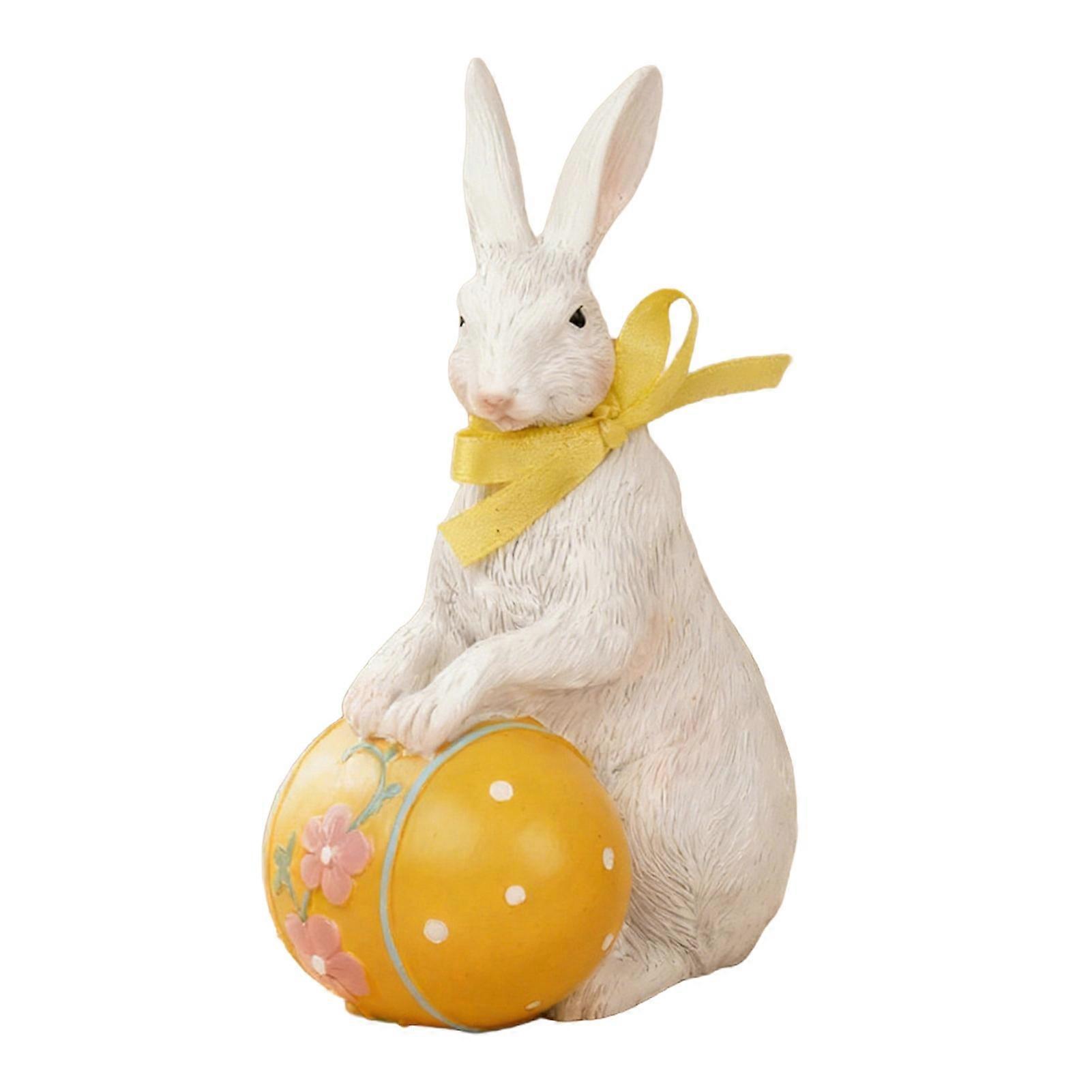 Mini Easter Ceramic Rabbit Figurine Holding Flower Colorful Egg Bunny Statue Spring Easter Home