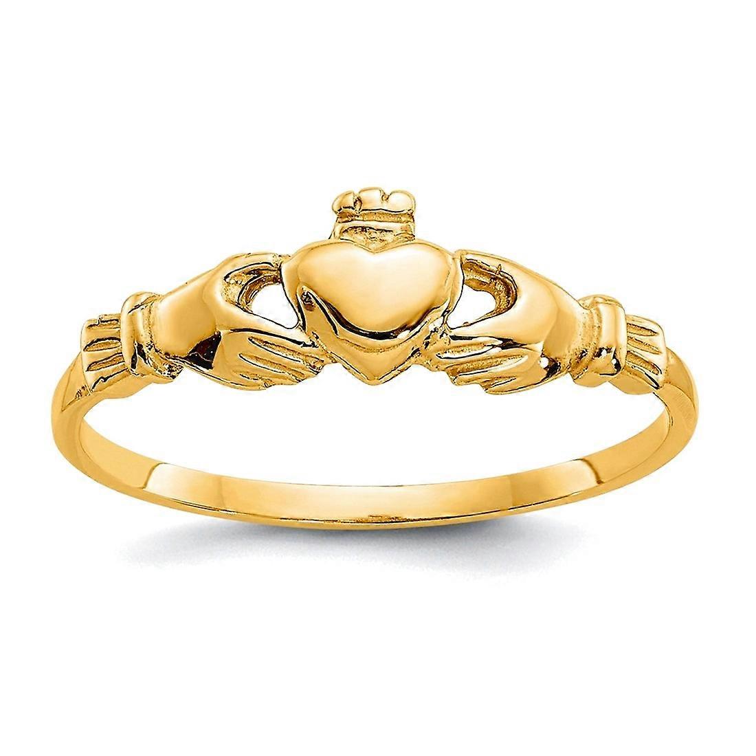 14k Solid Yellow Gold Irish Claddagh Celtic Trinity Knot Ring Size 4.00 Ring - .7 Grams