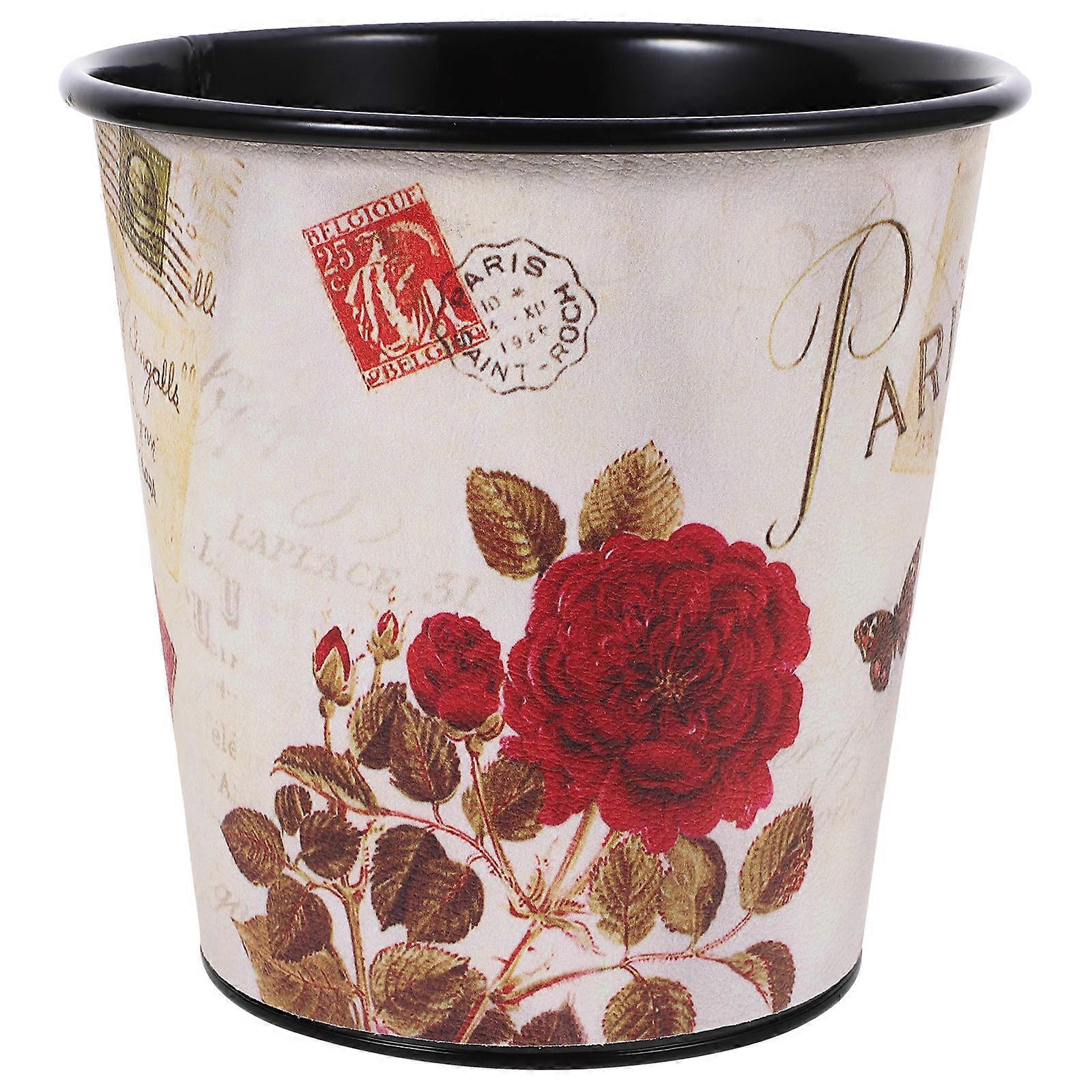 Desk Trash Can Retro Pattern Practical Garbage Can for Storage Use
