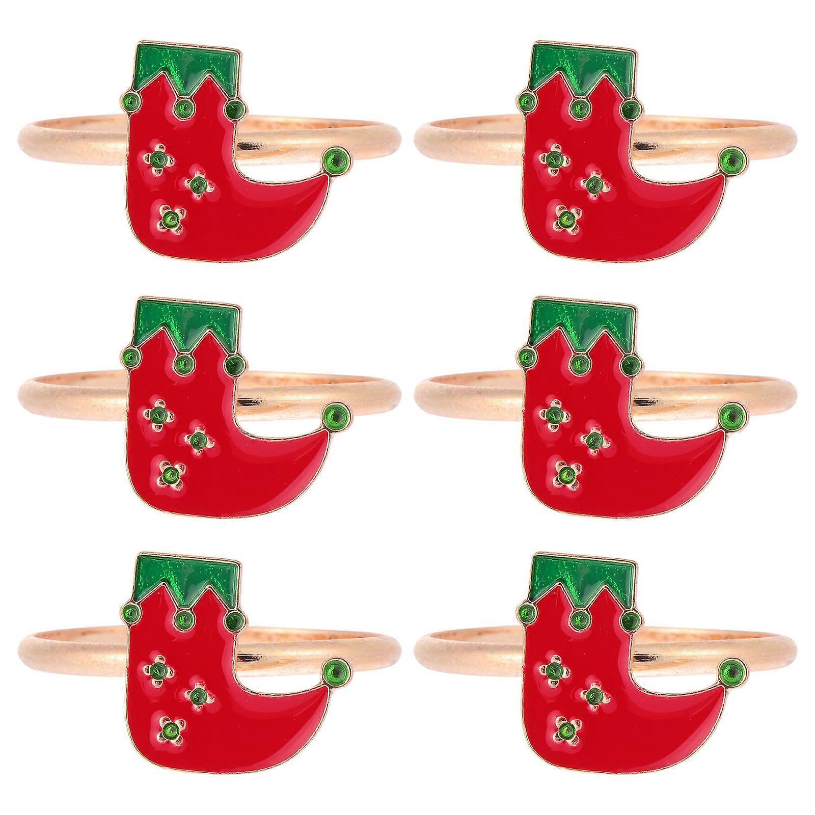 Assorted Color Napkin Ring for Decoration 6Pcs Christmas Elements Pattern