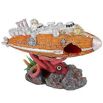 Resin Shipwreck Airship Octopus Shelter Water Aquarium Fish Tank Landscape Decoration