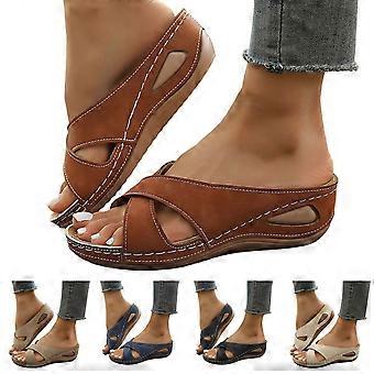 Orthopedic Wedge Sandals for Women Crooss Strap Summer Dressy Slides 2026 Outdoor Beach Shoes for Vacation 7 Beige