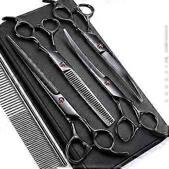 Sunrain 7,0 Zoll Edelstahl 6 in 1 Professionelles Hundepflege-Scheren-Kit, schwere 4cr Tit-780