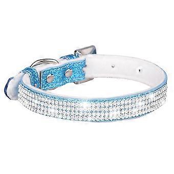 Pet Collar Soft Texture Decorative Adjustable Dogs Inlaid Rhinestone Collar Pet Supplies-s-blue