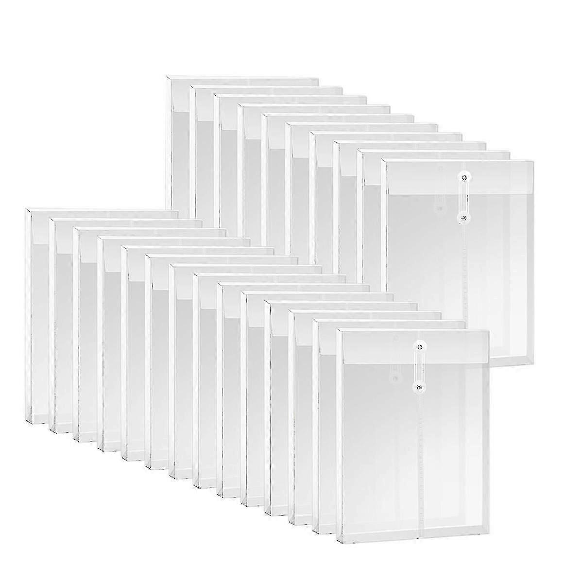 A4 Size Clear Plastic Envelopes with String Closure, Expandable Files Document Folder, File Bag compatible with