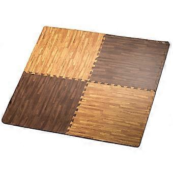 Wood Grain Interlocking Foam Floor Mats Set of 4 Tiles, AntiFatigue NonSlip EVA Exercise Mats for Home Gym