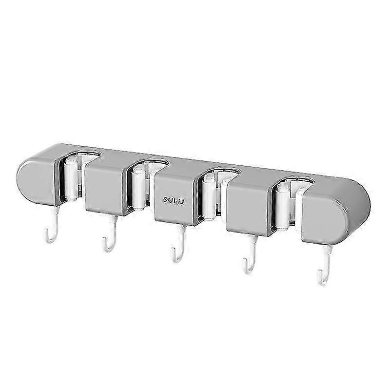 Punched Suction Cup Mop Hook Gray Multifunctional Wall Hanging Mop Storage Rack