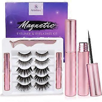 Cils magnétiques avec applicateur : 5 paires de cils glamour naturels réutilisables, eye-liner liquide magnétique léger pour les débutants, sans colle