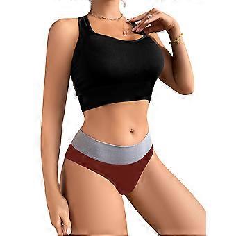 Women Color Block Wide Waistband Stretch Hip Coverage Sports Bikini Underwear Brown XXL