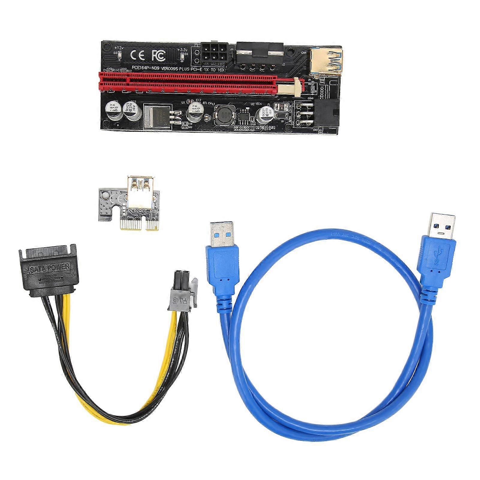 PCIE 1X to 16X Riser Card 4 Solid Capacitors 6 PIN Interface USB Cable Fixed Buckle Design PCIE GPU Riser Express CableBlue