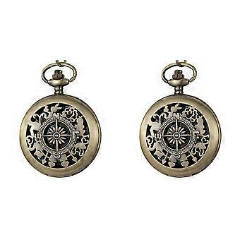 2X Bronze Compass, Outdoor Mountain Climbing Classic Style, Flip Compass Pocket Watch