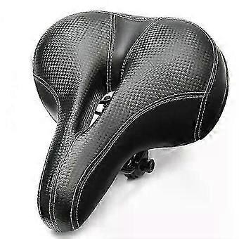 Wide Bike Saddle Seat with Hollow Design Black Leather Comfortable Gel Padding for Road and Mountain Bikes 26x21cm