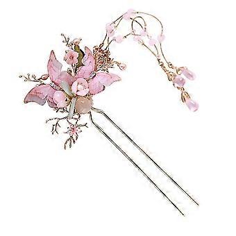 Vintage Chinese Style Hair Stick Imitated Flower Butterfly Tassels for Long Hair