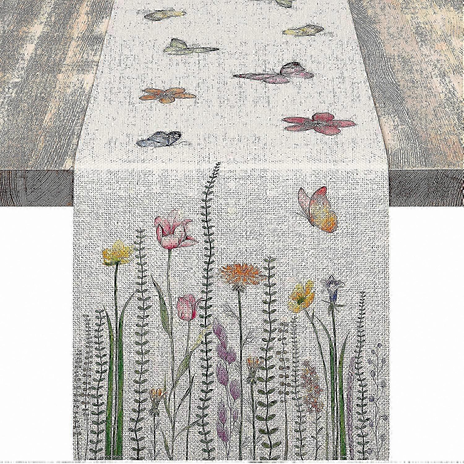 Delicate Floral Linen Table Runner