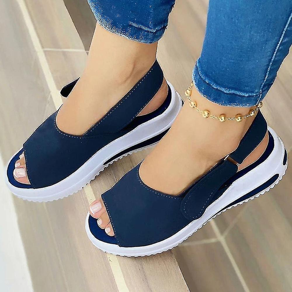 Women Platform Open Toe Sandals Ankle Strap Comfy Flat Shoes