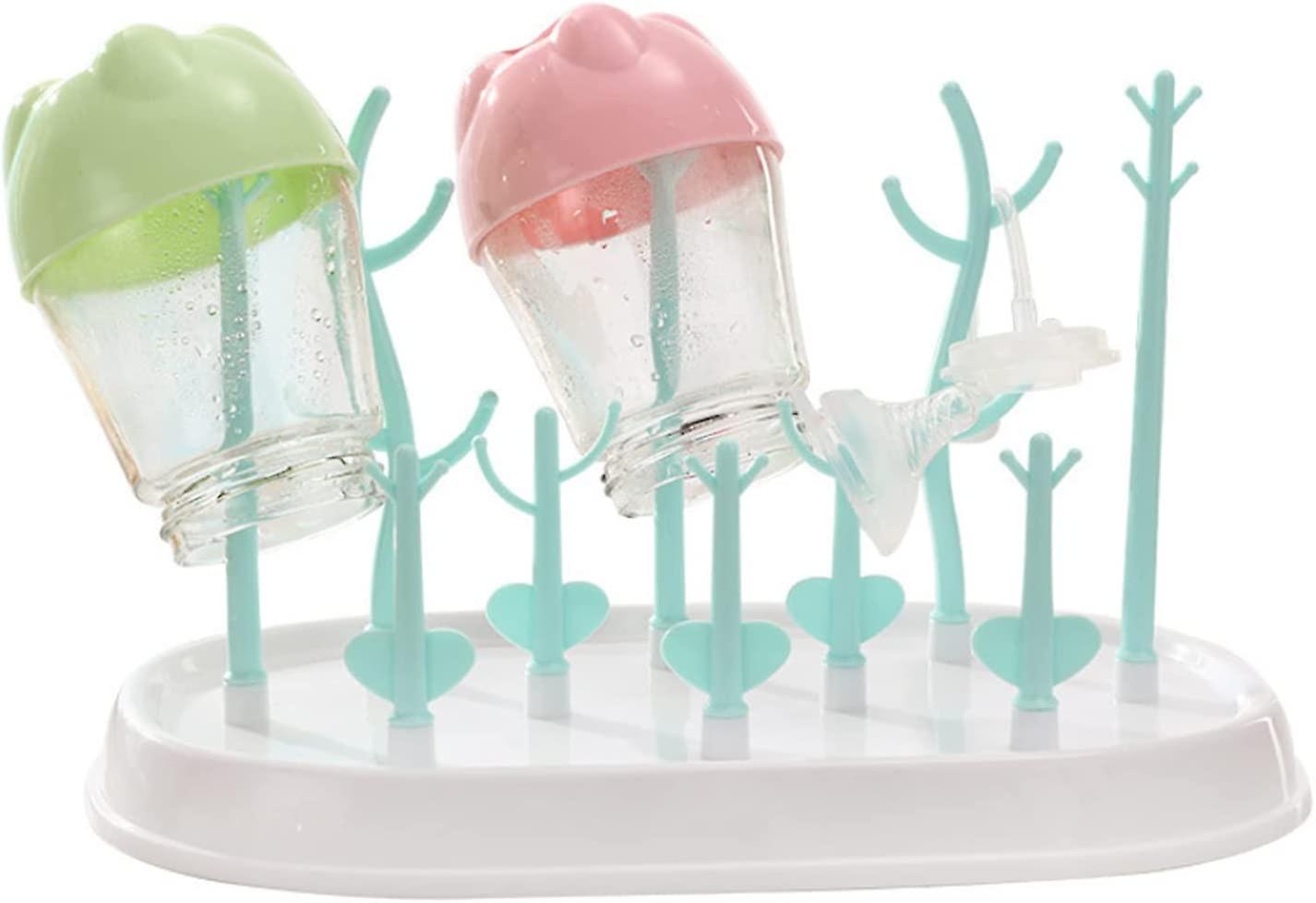 Tree Bottle Drainer, Removable Blue Baby Bottle Drying Racks, Removable Drip Tray, Cups and Accessories for Bottles Practical and Clever