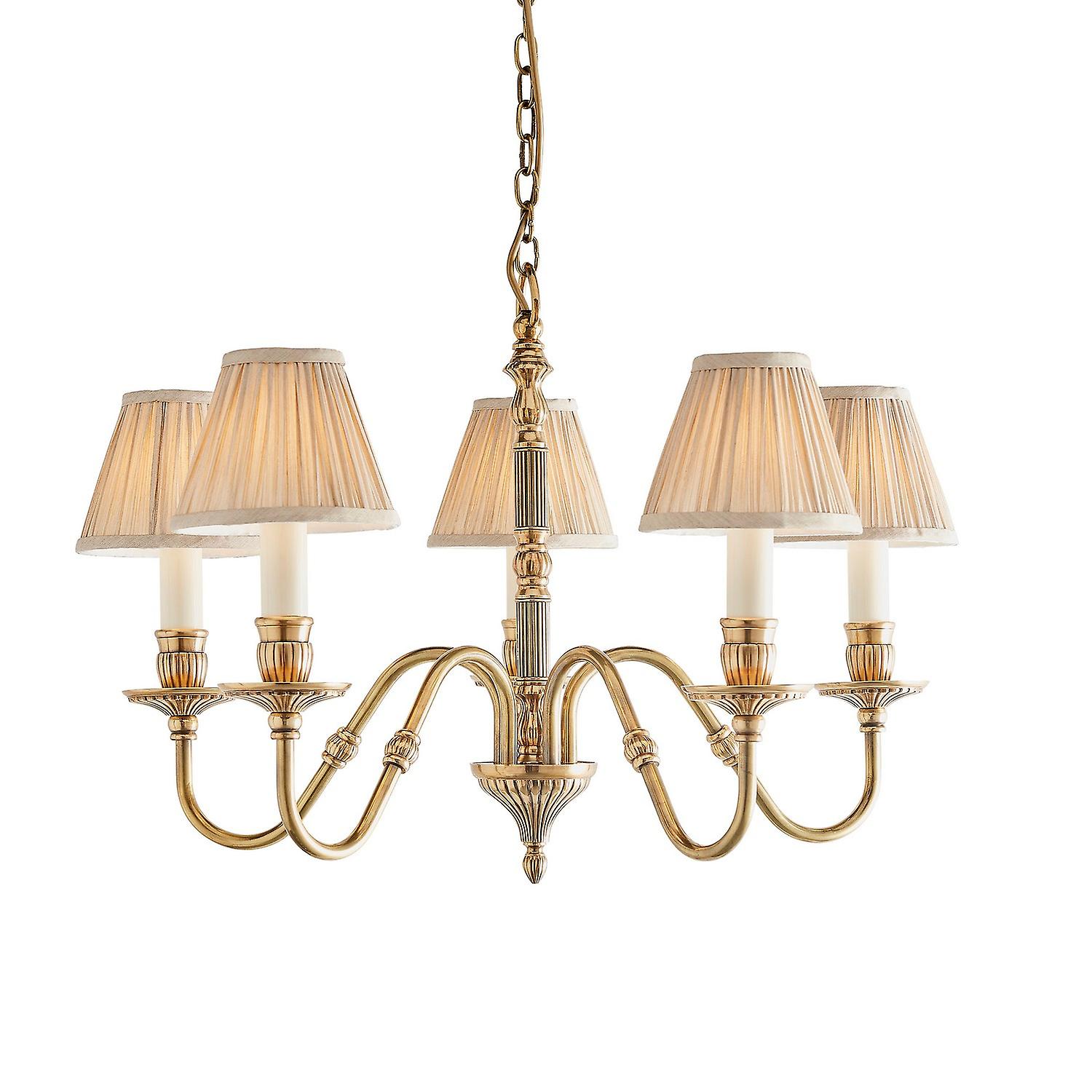 Fitzroy 5 Light Multi Arm Ceiling Pendant Candle Chandelier Brass, E14