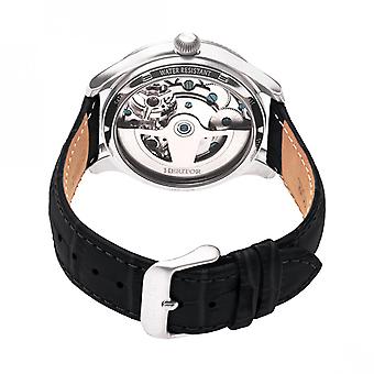 Heritor Automatic Winthrop Leather-Band Skeleton Watch Silver