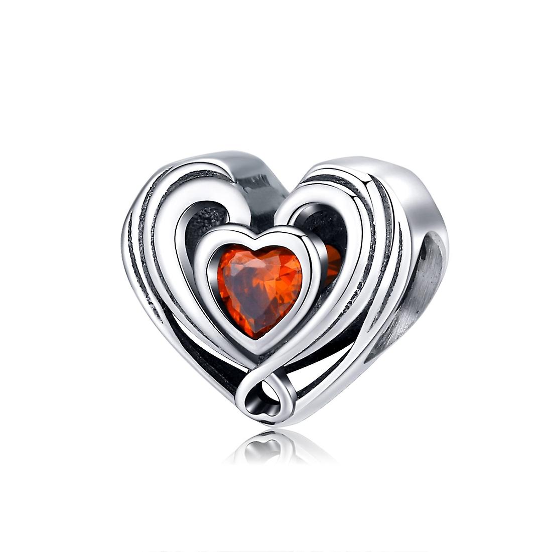 S925 Heart-shaped Sterling Silver Loose Beads