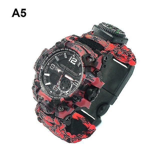 7 In 1 Outdoor Survival Watch Tactical Paracord Bracelet Watch With Compass Scraper Thermometer Para