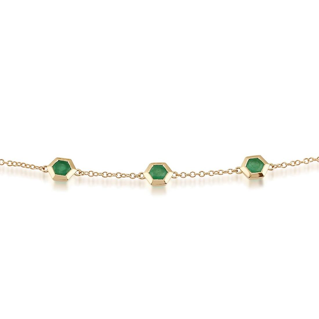 Geometric Hexagon Emerald Bezel Set Three Stone Bracelet in 9ct Yellow Gold 135L0210029