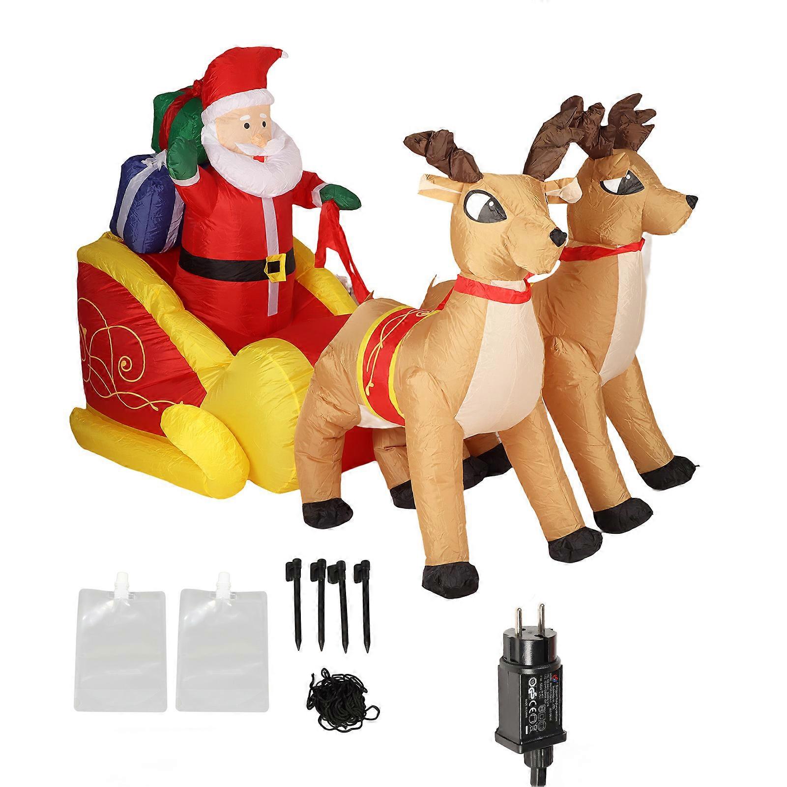 Inflatable Santa Claus Sleigh Polyester Light Up with Powerful Fan, Santa Claus and Reindeer for Party, EU Plug 220-240V