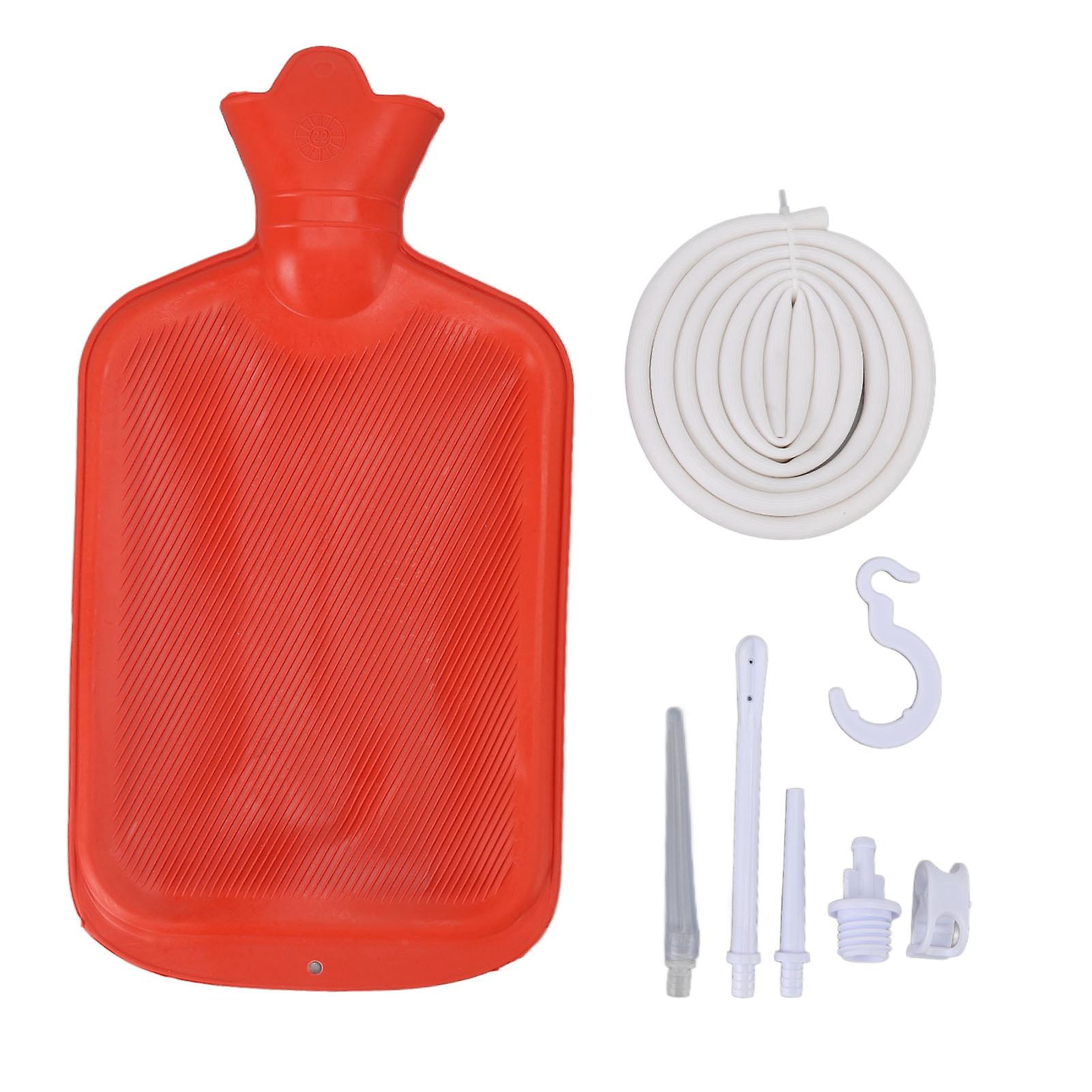 Silicone Enema Bag Kit with 2L Enema Bag 5.0ft Long Silicone Hose Controlled Water Flows Professional Enema Bag Kit for Health Care Red
