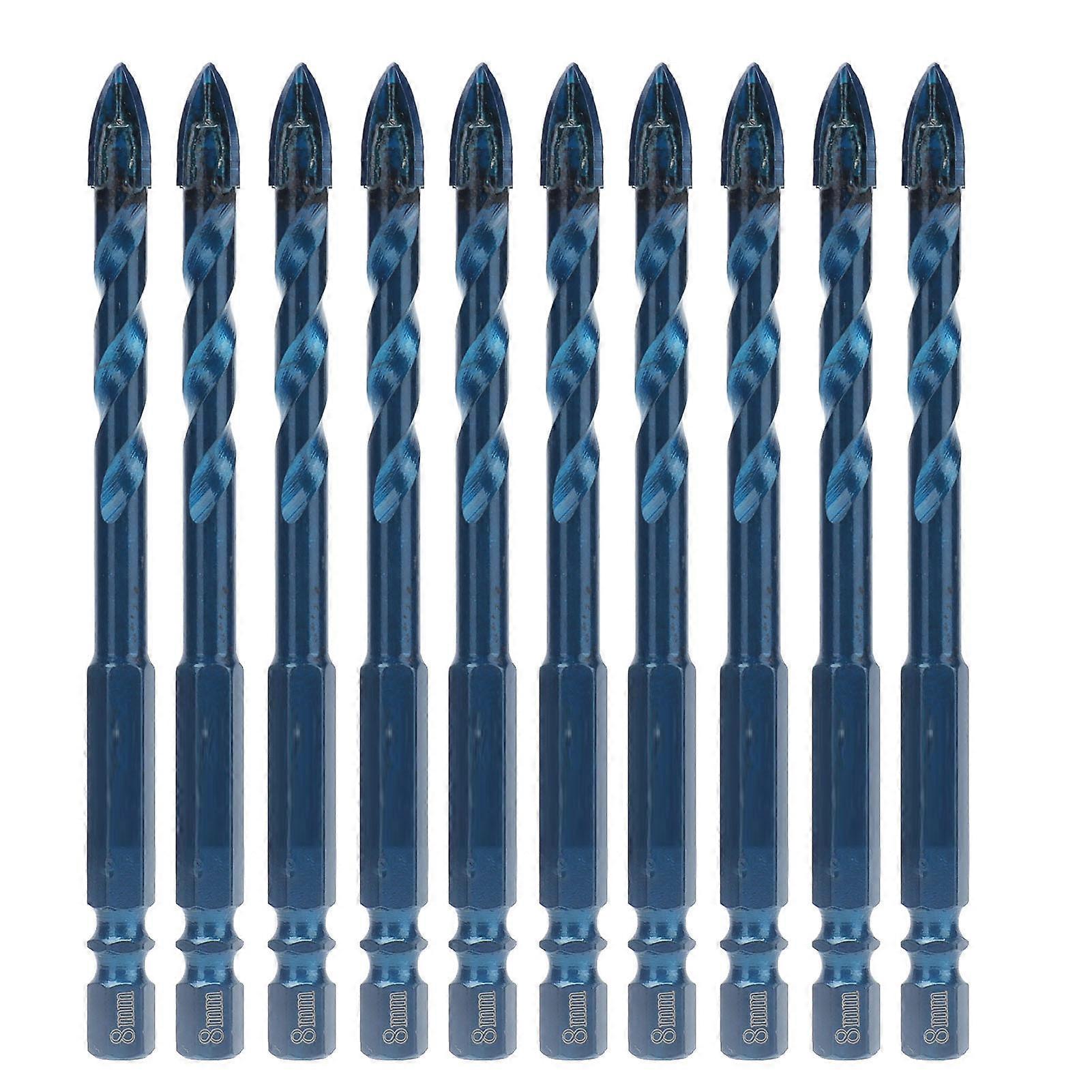 Risegun Carbide Drill Bit Cross Spearhead Drill Bit Carbide Bits with 1/4in Hex Shank for Ceramic Marble Glass 8mm Hole10Pcs Dark Blue