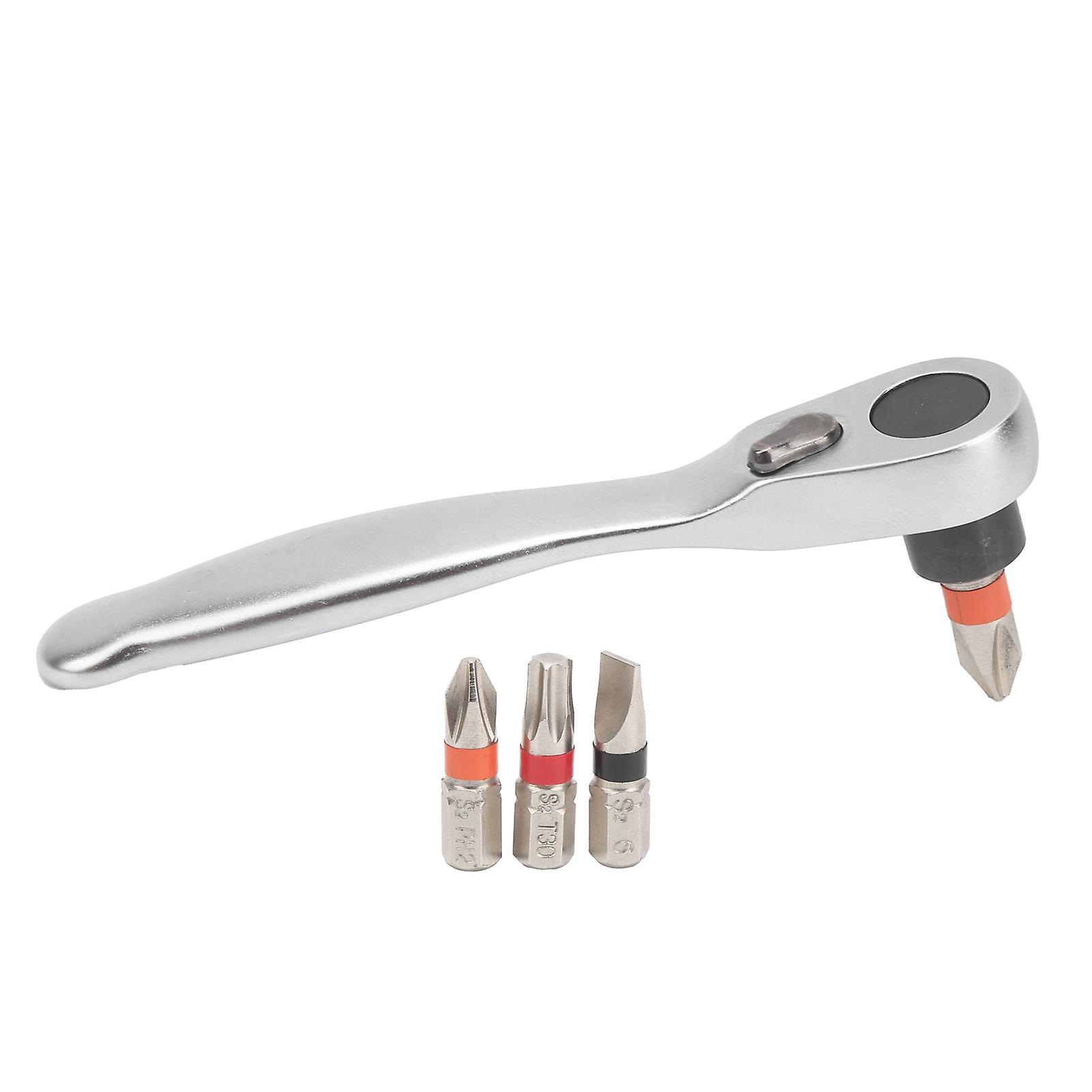 Rankomu Handle Screwdriver 4Pcs Ratchet Wrench Kit, 45 Steel Material Multi-Model Screwdriver Bit Kit with Handle, Versatile Repair Tool for Home