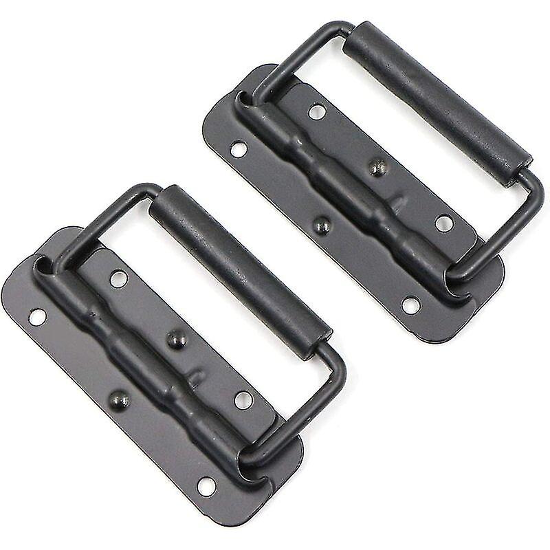 2 Piece Folding Handle Stainless Steel Spring Loaded Crate Handle Heavy Duty Handles Tool Box Tool Box Puller Tool Black.