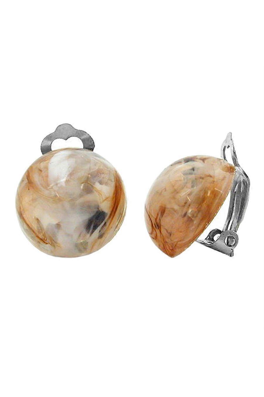 Clip-on Earring Round 18mm Beige Marbled - Gl02669