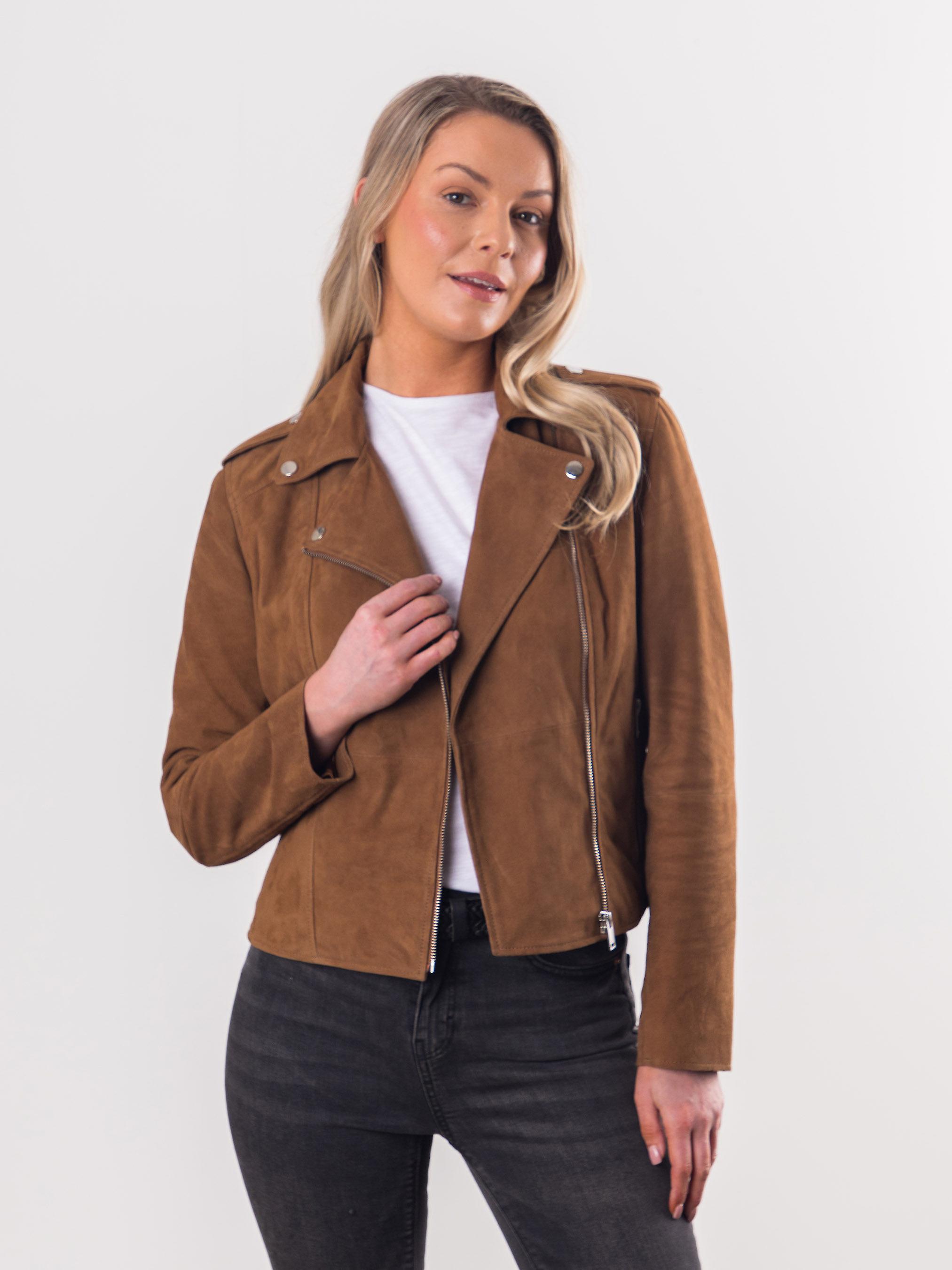 Staveley Suede Biker Jacket in Tan