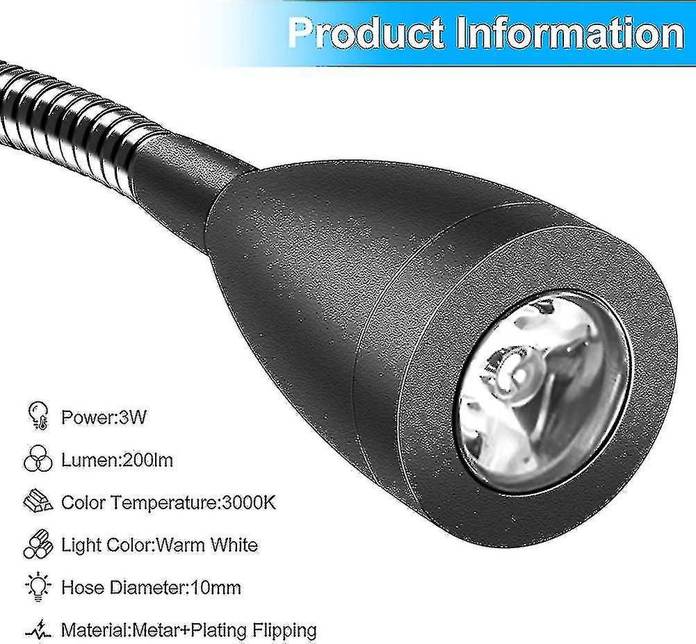 Bedside Wall Lamp- 2-Light Sconce Reading Light with LED Gooseneck, 3W, 3000K