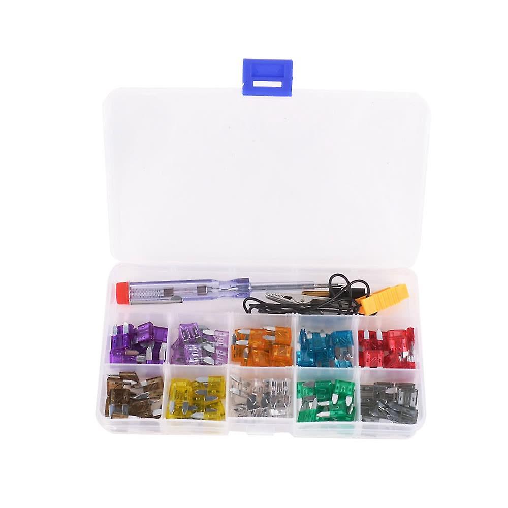 Mini Car Fuse Kit Color Coded For Ten Amps Fuses With Alligator Clip Electric Tester Tweezer Puller 100pcs