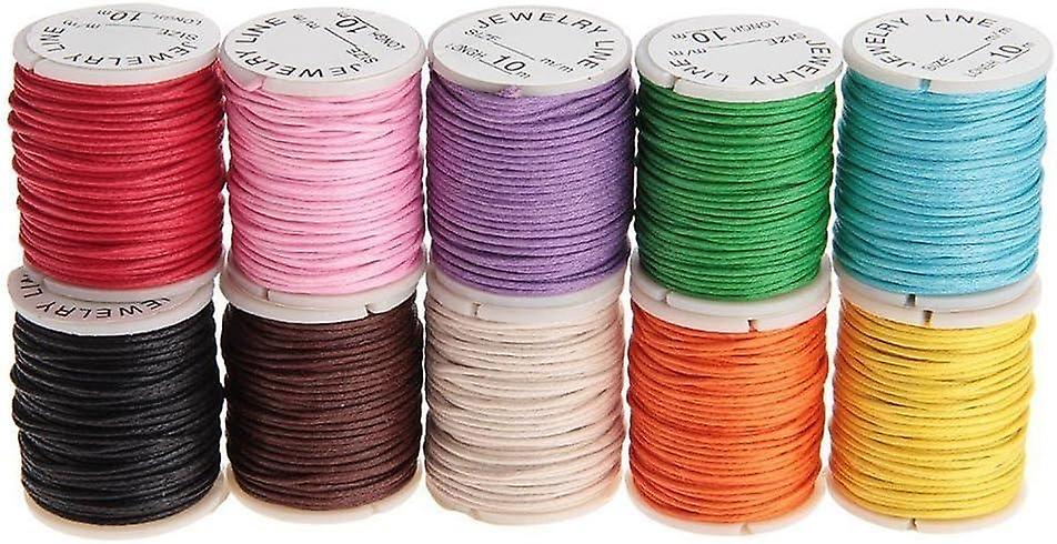 10 Rolls of Waxed Cotton Cord 10 m 1 mm for Jewellery Making