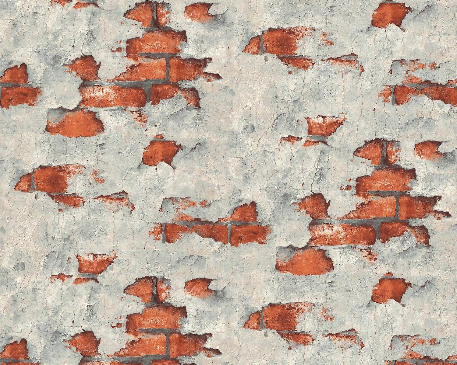 Stone tile non-woven wallpaper wall EDEM 819DN55 hot embossed slightly textured with decorative render look matt grey brick red quartz grey