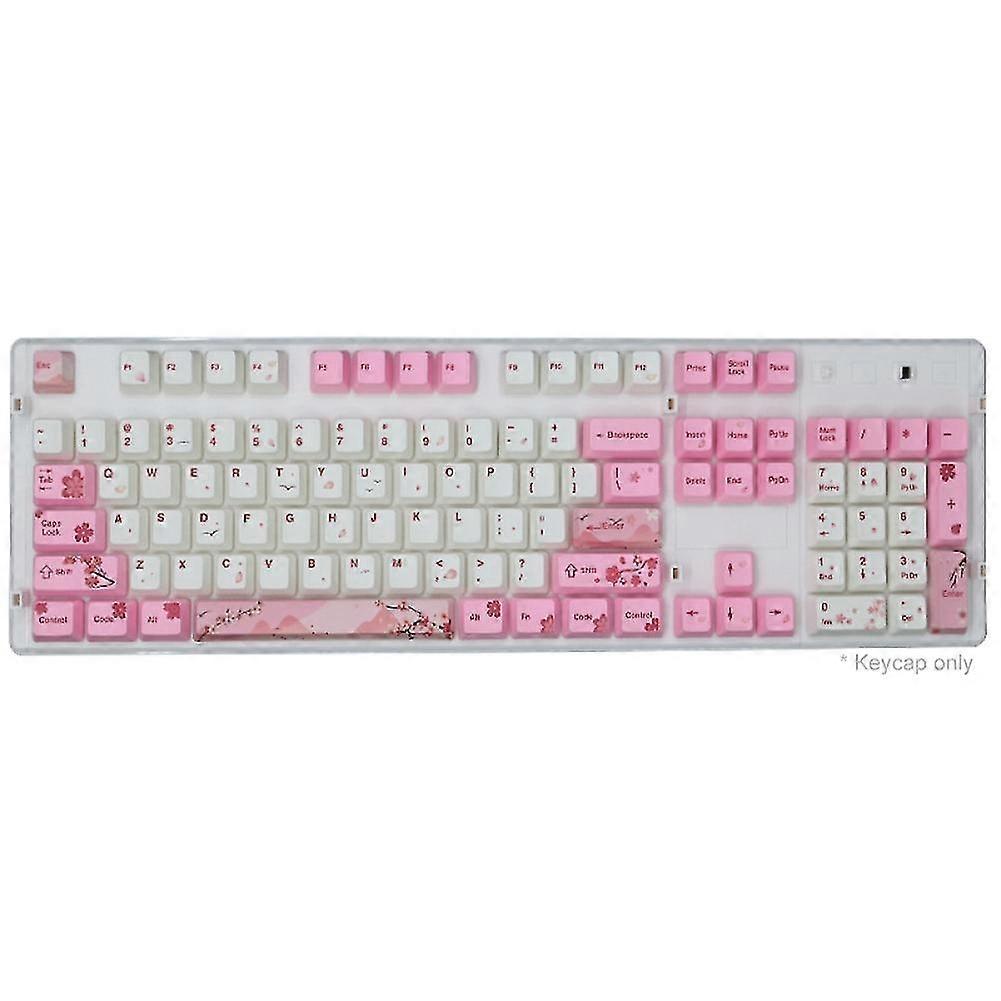 104 Keys PBT Pink Sakura Pattern Keycaps Replacement Set Keyboard Accessory